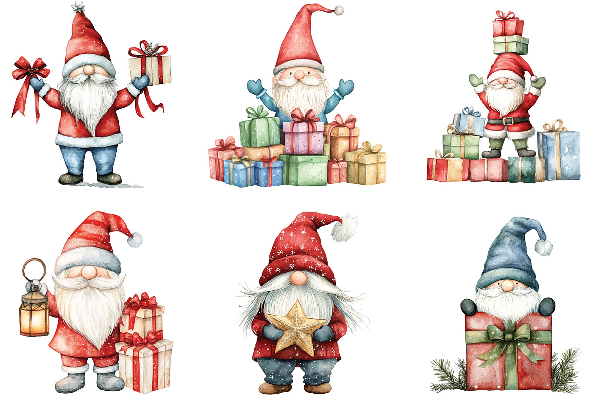 Christmas Gnomes & Gifts Clipart, an Illustration by CraftArtStudio (Photo 2 of 6)