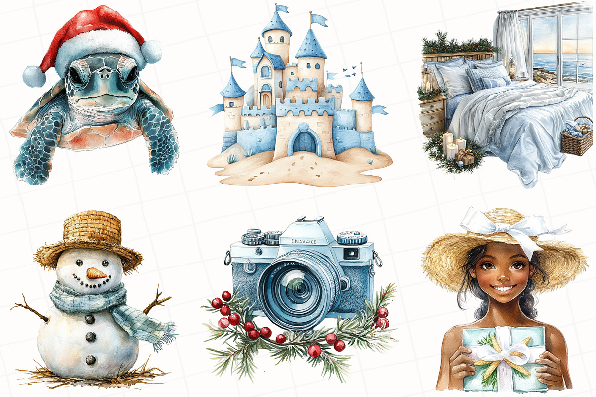 Watercolor Coastal Christmas Clipart, an Illustration by OK Design (Photo 2 of 5)