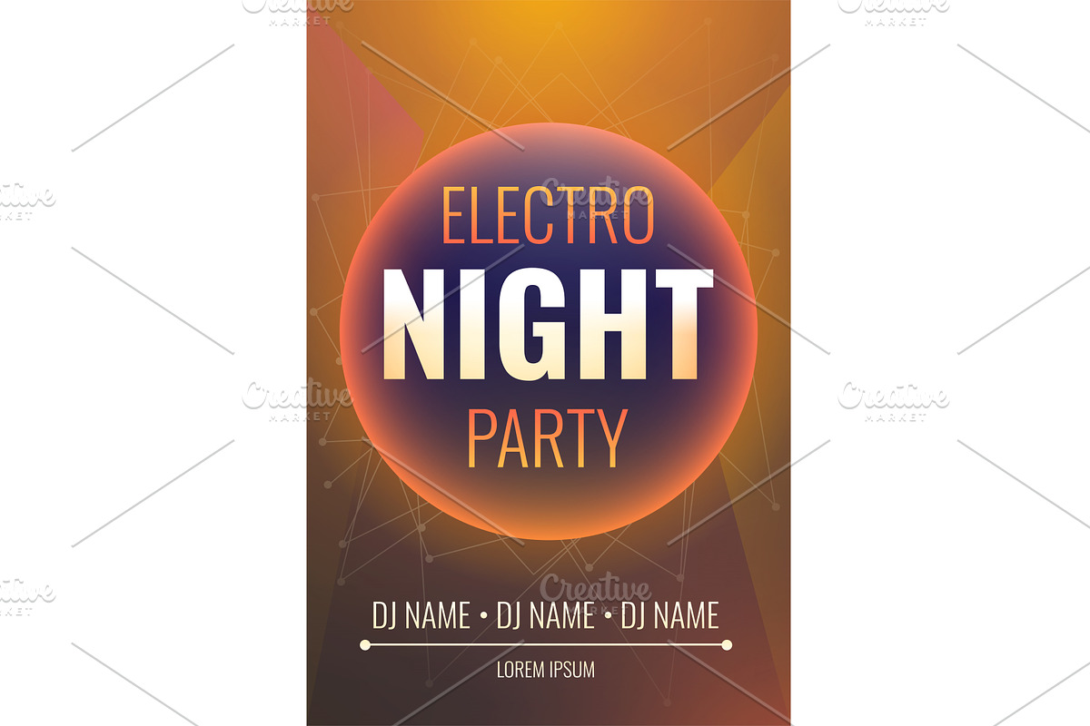 Electro night party concept banner, an Object Illustration by Ylivdesign