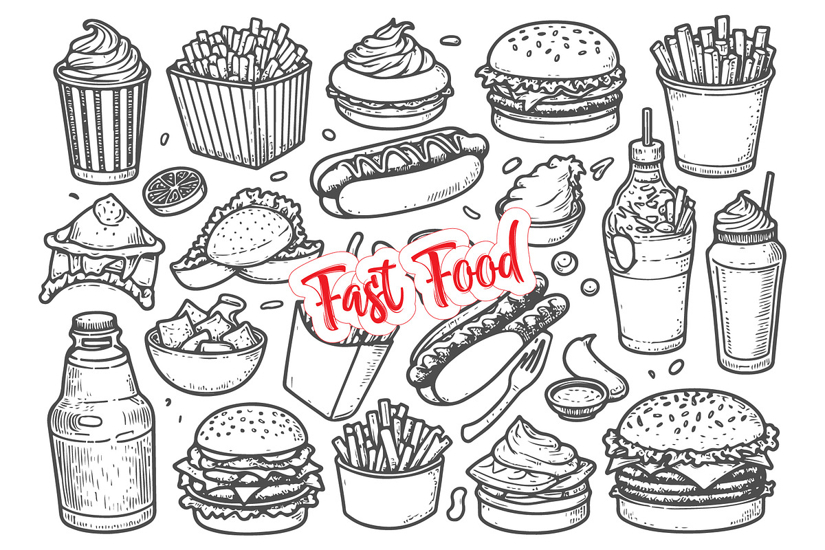 Hand-Drawn Fast Food Illustration, a Food Illustration by MkStudio (Photo 1 of 3)