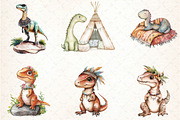 Watercolor Dinosaurs Boho Clipart, an Illustration by DreamCafeArt (Thumbnail 2 of 5)