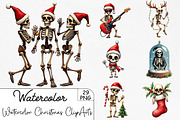 Watercolor Christmas Skeleton ClipAr, an Illustration by CrexoraLab (Thumbnail 1 of 5)
