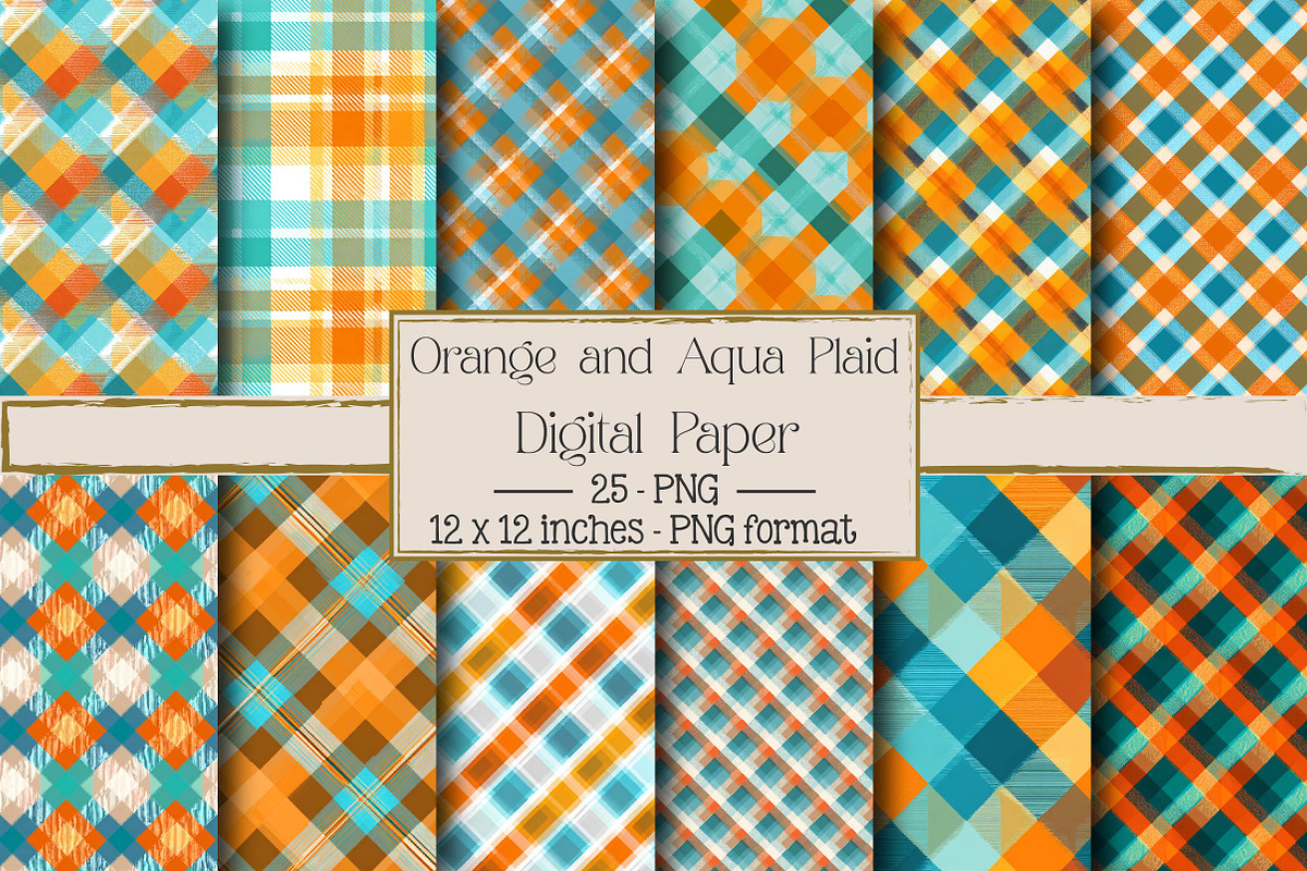 Orange and Aqua Blue Plaid Patterns, a Texture Illustration by DreamPrint404 (Photo 1 of 4)