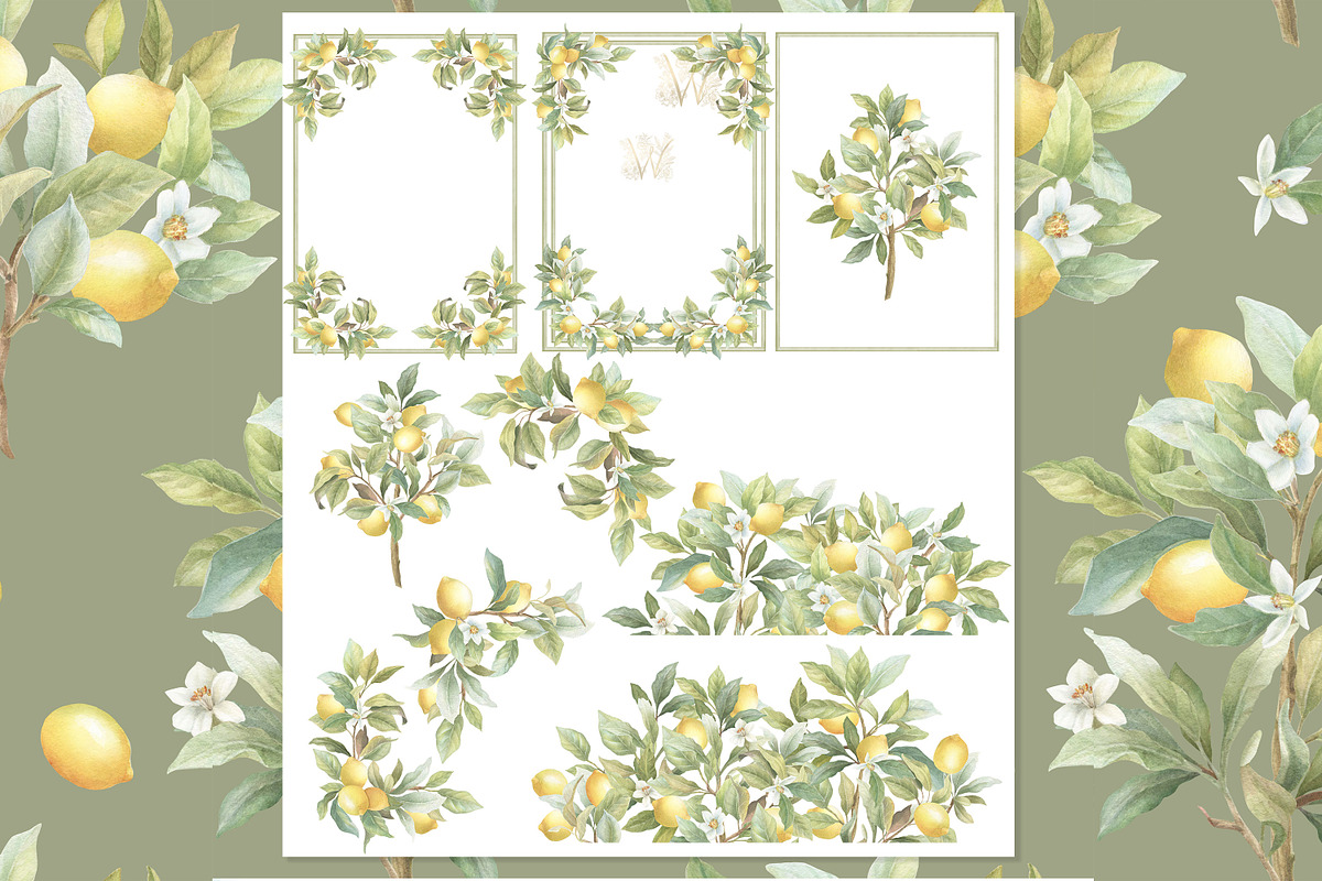 Vintage Lemon Floral Frames bundle, a Decorative Illustration by WonderWonder (Photo 4 of 10)