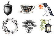 Black & White Autumn Clipart, an Illustration by CreationArt (Thumbnail 2 of 5)
