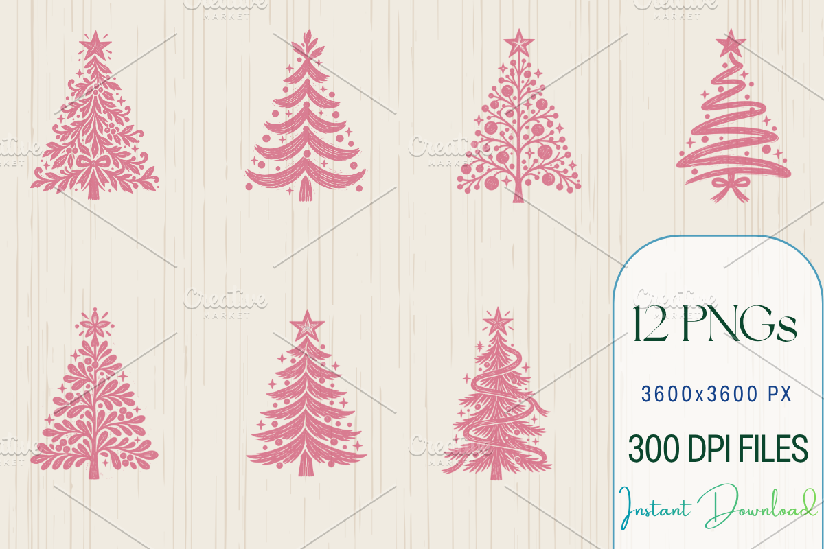 Pastel Christmas Trees PNG Bundle, a Decorative Illustration by Ink Gallery (Photo 4 of 12)