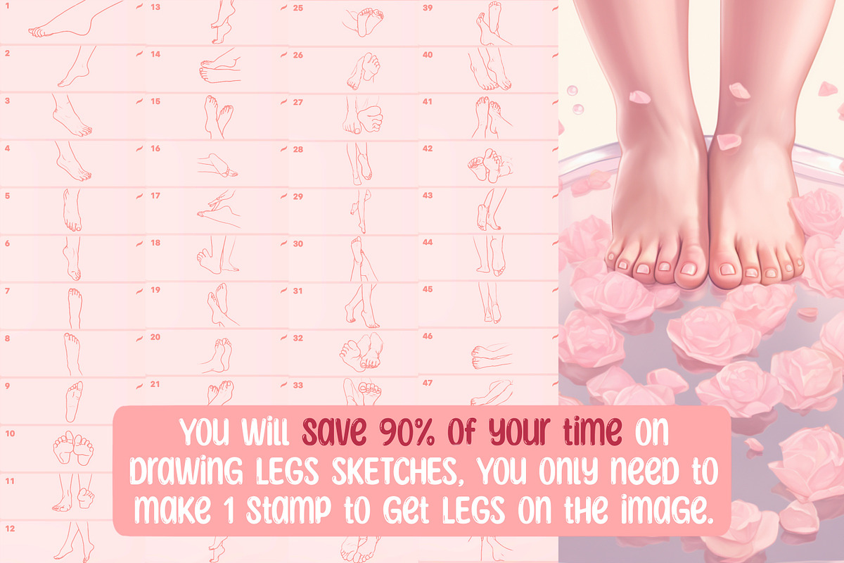 Procreate Legs Feet body pose brush, a Brush Add-On by Revabrush
