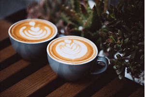 Two cups of cappuccino, a Food & Drink Photo by Anna Efetova