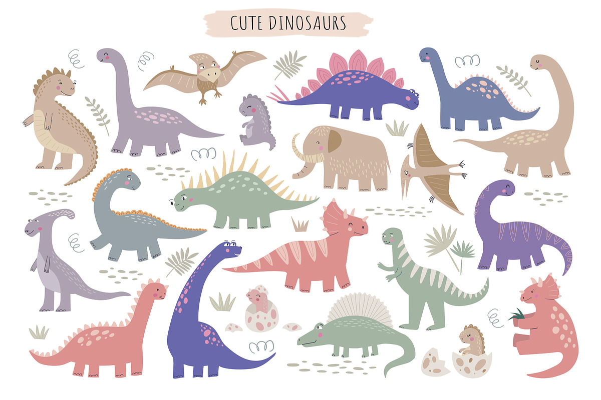 CuteDino clipart, patterns & posters, an Animal Illustration by Nadezhda Mikhailova (Photo 3 of 14)