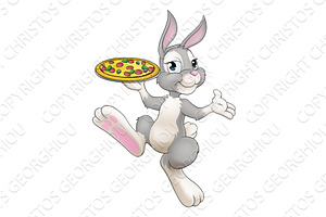 Easter Bunny Rabbit Cartoon Pizza, an Illustration by Christos Georghiou