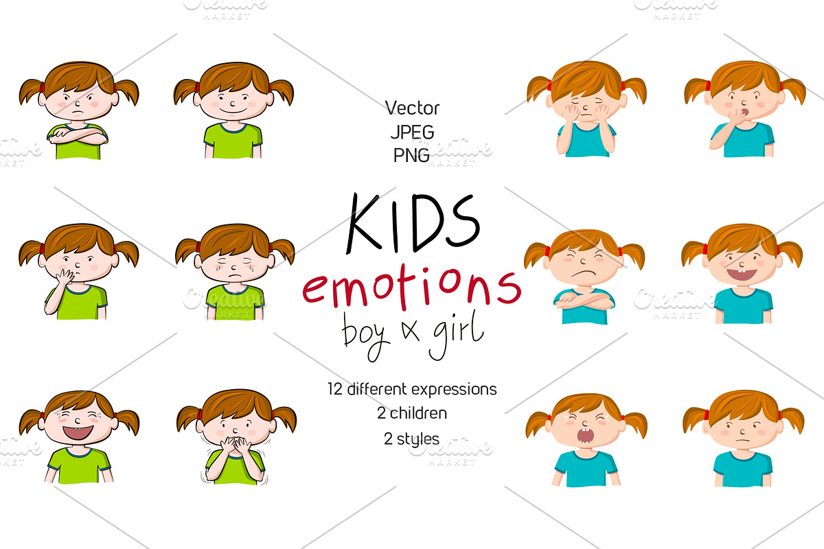 Kids emotions vector illustrations, an Education Illustration by Illustrationsforteachers (Photo 2 of 3)