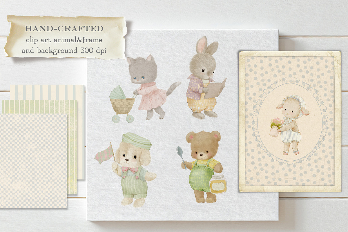 Baby Animals Clipart & Frames Bundle, an Illustration by AlenaVlasko stock Market (Photo 1 of 6)