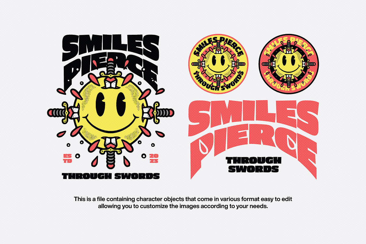 Smiley Sword Retro Illustration, an Object Illustration by Decoconio Design (Photo 2 of 3)
