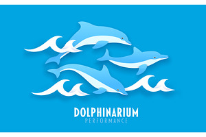 Paper cut banner with dolphins, an Animal Illustration by Vector Tradition