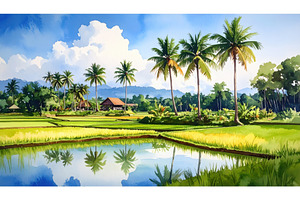 Lush rice fields with palm trees and, a Nature Photo by Igor Tichonow
