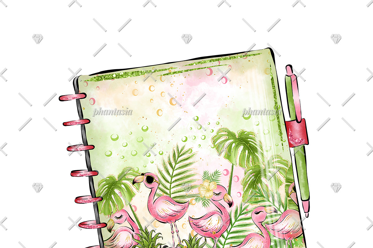 Flamingo Planner Cliparts, an Illustration by Phantasia Design