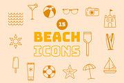 15 Summer Beach Line Icons, an Outline Icon by Type Twice (Thumbnail 1 of 3)