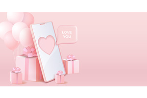 Valentine day phone display with 3d, an Object Illustration by art PVP - market