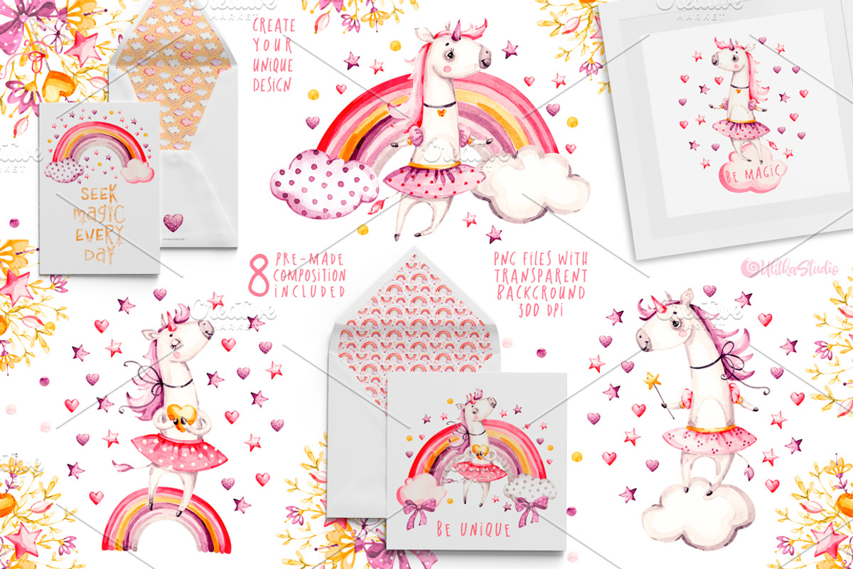 Unicorns Life. Watercolor collection, an Animal Illustration by UlitkaStudio (Photo 2 of 29)