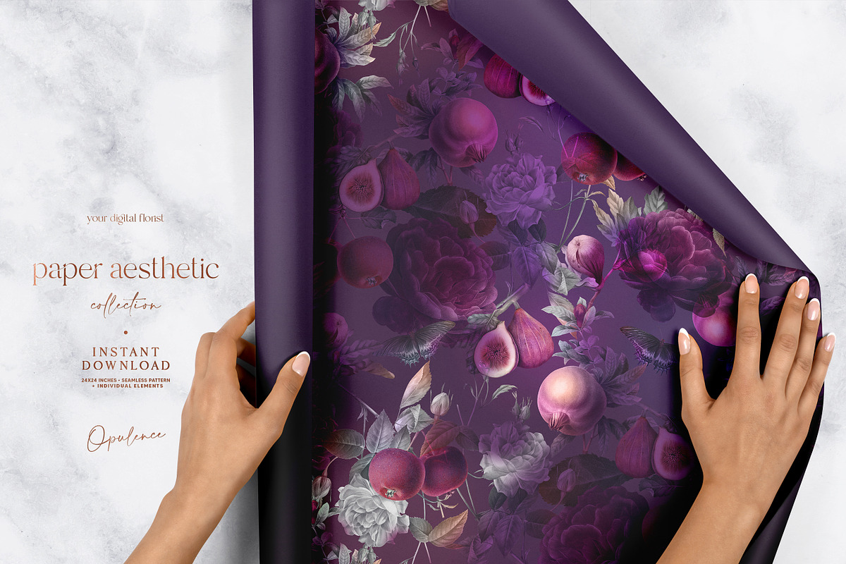 Purple Fruits & Flowers Paper Pack, a Pattern Graphic by paper aesthetic (Photo 5 of 7)