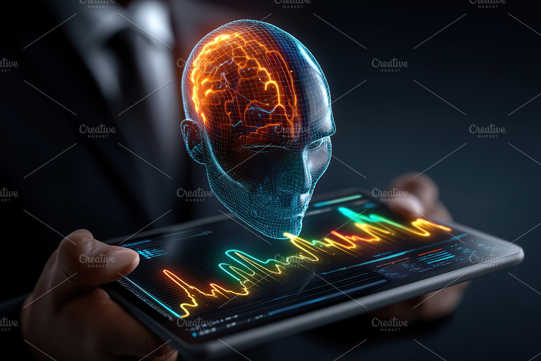 Advanced technology showcases a digital brain model with data vi, a Technology Photo by AlyaAnd