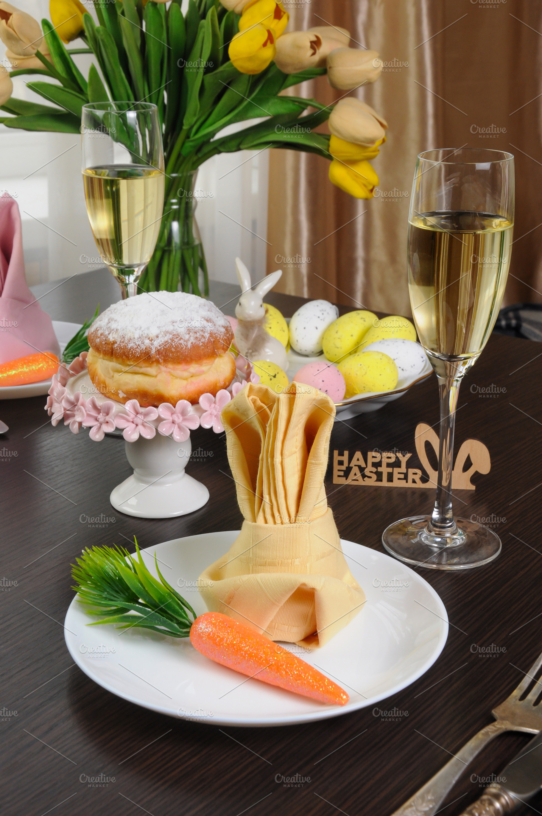 Easter table setting with decorative, a Holiday Photo by Apolonia