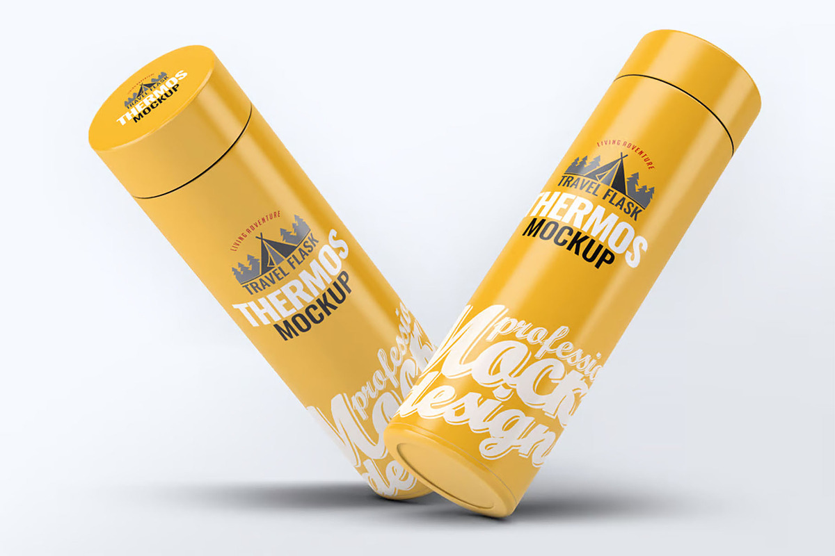 Steel Thermos Bottle Mock-Up, a Product Mockup by DesignRushMarket (Photo 4 of 7)