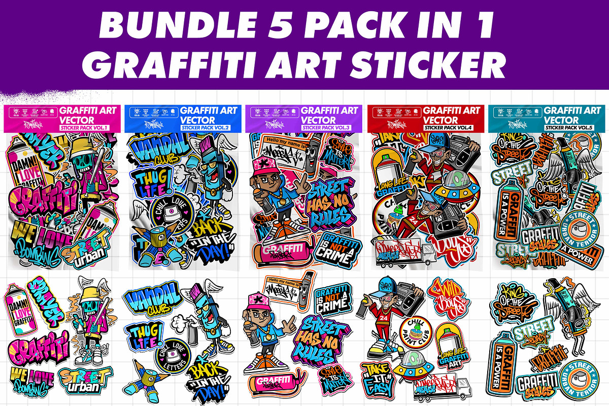 Bundle Graffiti Sticker Pack Vector, a Decorative Illustration by MEAS7 Artwork (Photo 1 of 7)