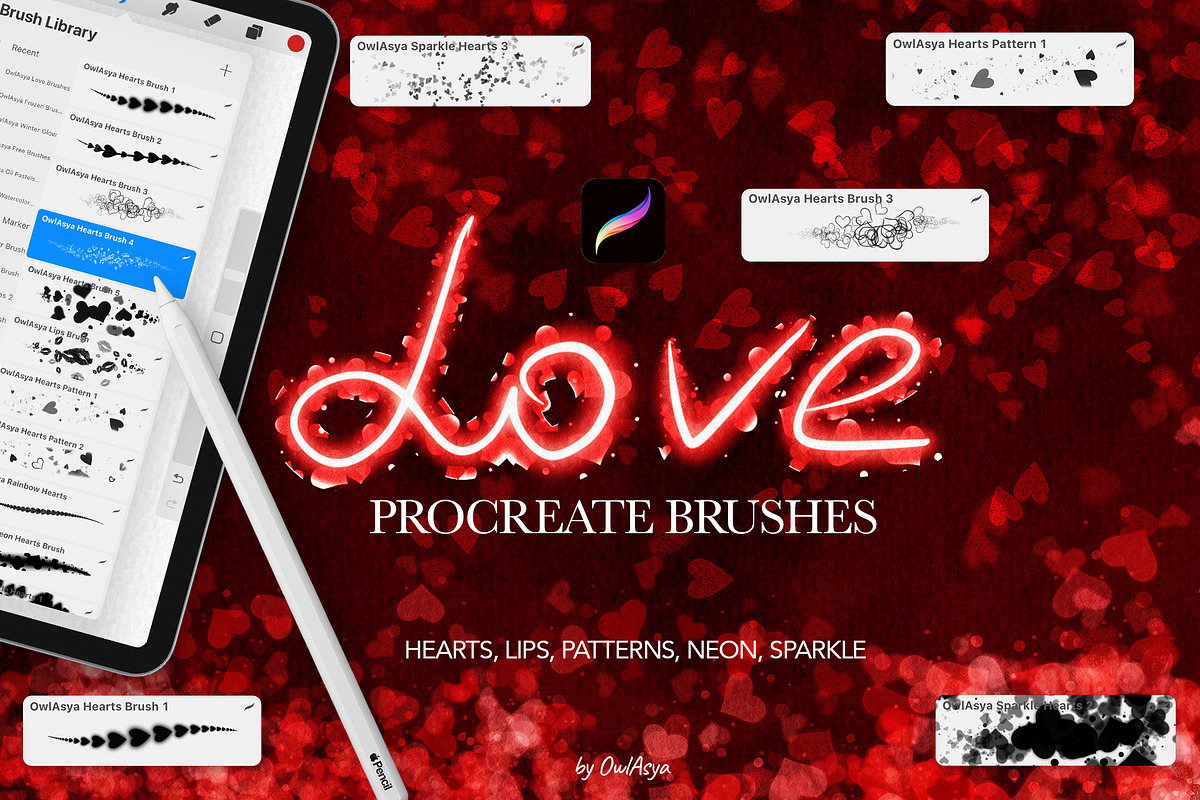 Love Procreate Brushes Set, a Brush Add-On by owlasya (Photo 1 of 4)
