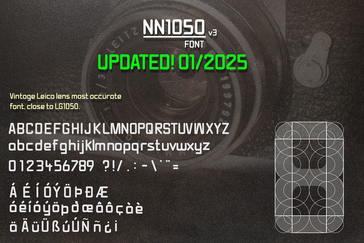 Vintage Leica Lens Font (NN1050), a Sans Serif Font by Nick Novell