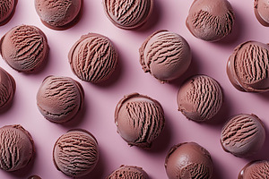 Pattern of chocolate ice cream scoops on brown background, a Food & Drink Photo by AlyaAnd