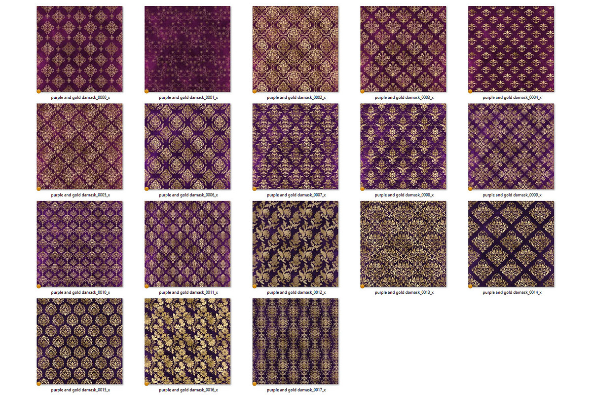 Purple and Gold Damask Digital Paper, a Pattern Graphic by Digital Curio