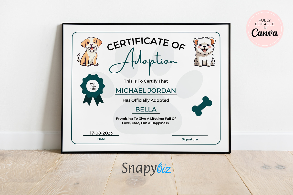 Cat Dog Pet Adoption Certificate, a Templates & Theme by Snapybiz (Photo 2 of 9)