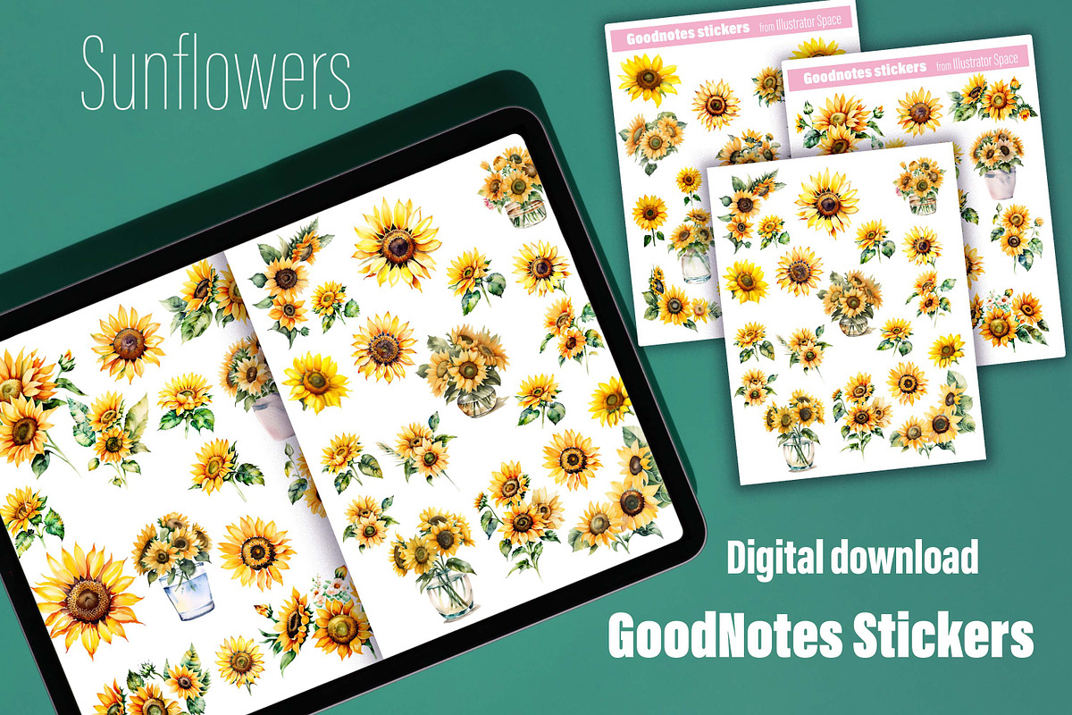 Sunflower Goodnotes stickers set, an Illustration by Illustrator Space (Photo 1 of 8)