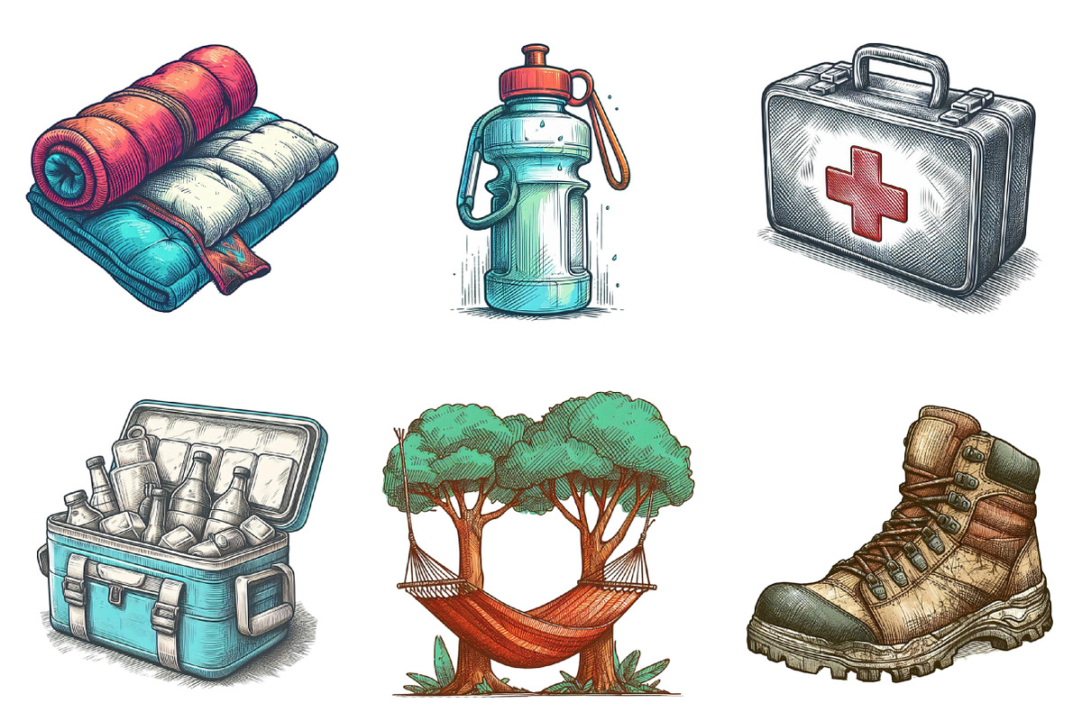Summer Camping Gears Clipart, an Illustration by SinaCreation (Photo 2 of 5)
