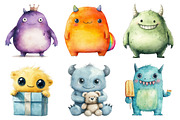 Cute Monsters Watercolor Clipart, an Illustration by Daily.Designs (Thumbnail 4 of 4)