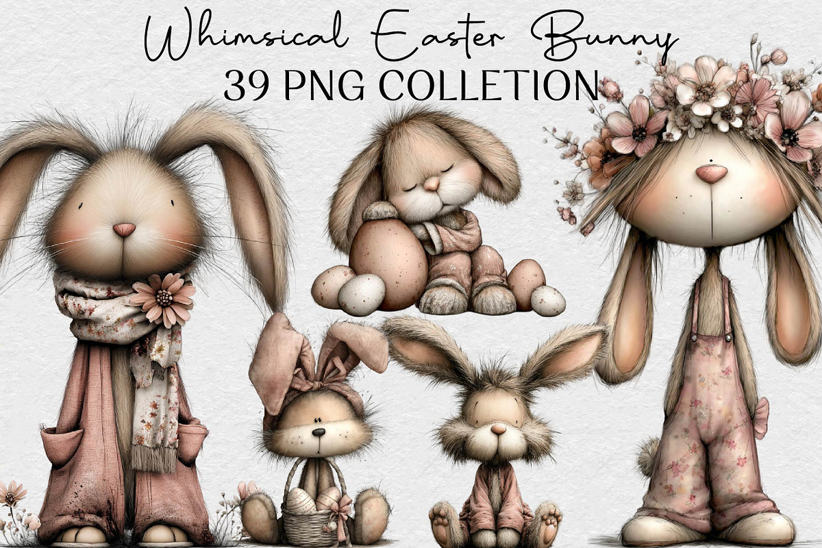 Whimsical Easter Bunny Clipart, an Illustration by DreamCafeArt (Photo 1 of 6)