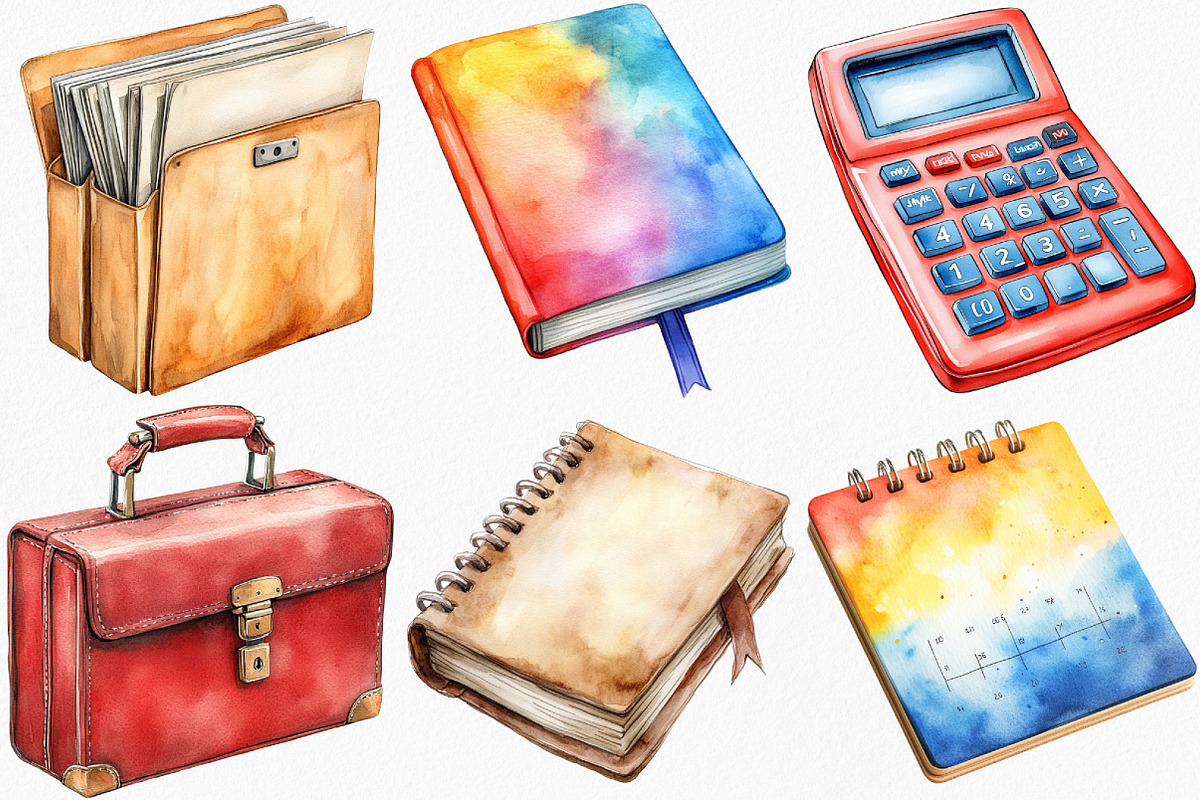 Watercolor Office Time Clipart, an Illustration by Canvas Craft (Photo 2 of 7)
