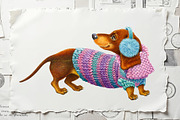Dachshund Cute Winter Dog, an Animal Illustration by YarovaArt (Thumbnail 3 of 7)