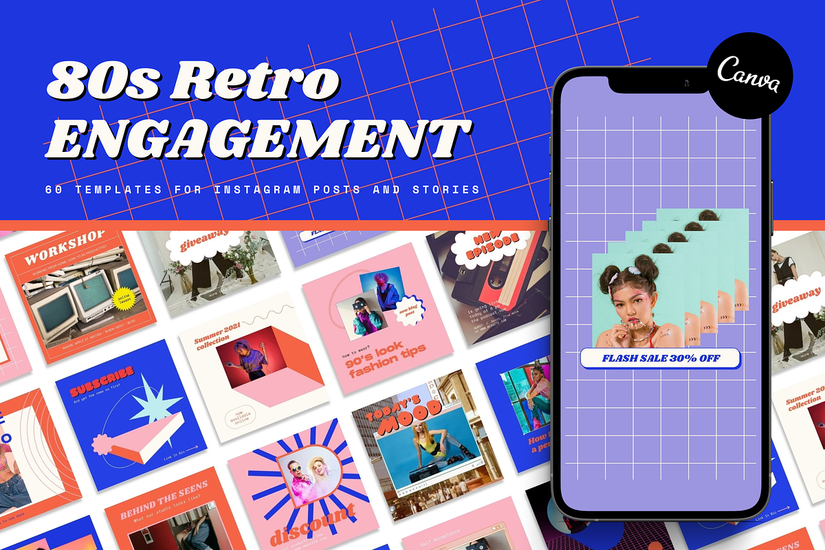 Retro Instagram Engagement Kit CANVA, a Social Media Template by Lyrata ...