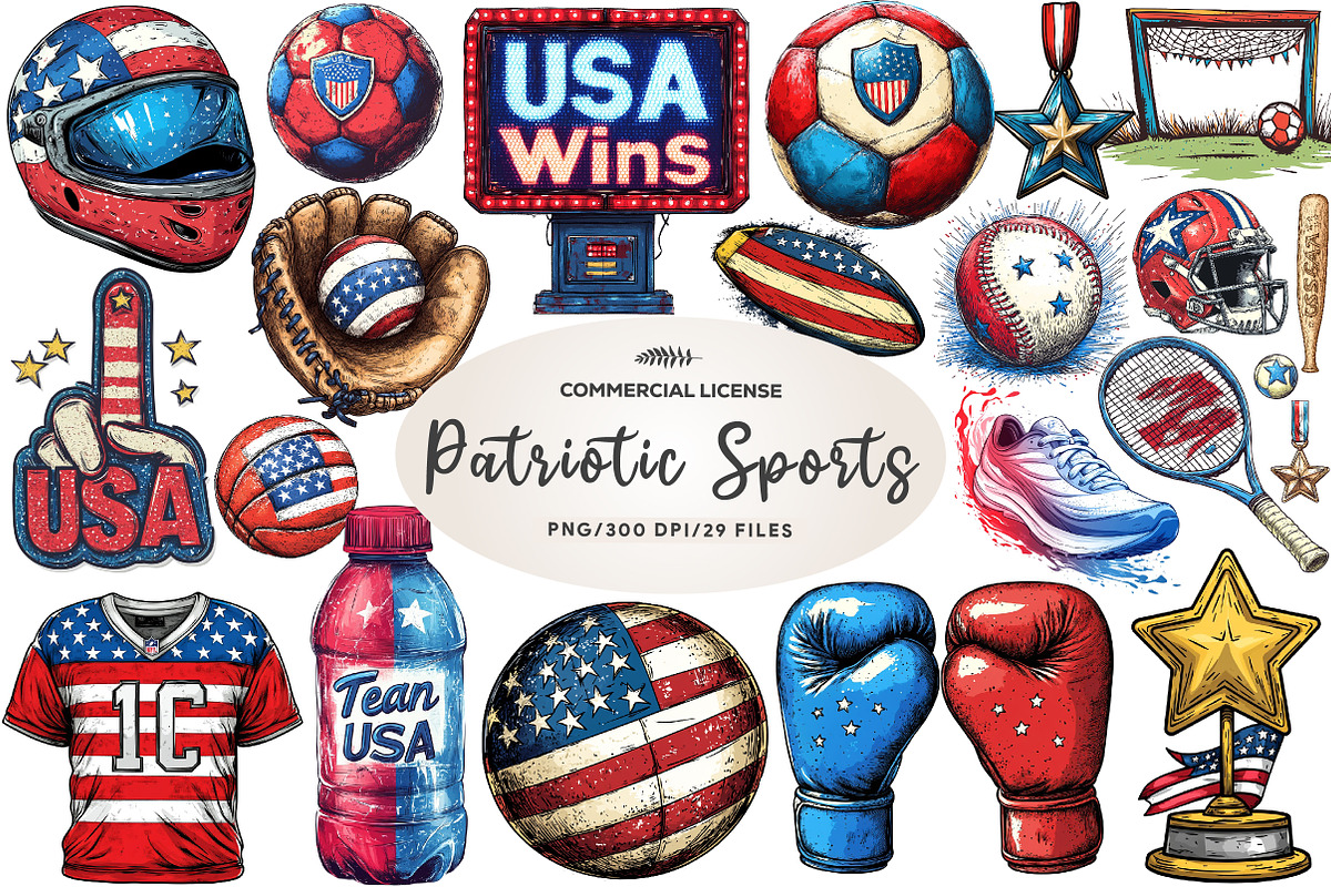 Patriotic Sports Elements Clipart, an Illustration by CreationArt (Photo 1 of 5)