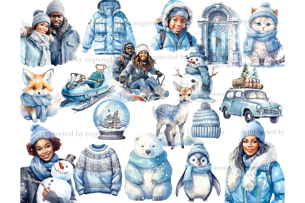 Cold Winter Clipart | Blue Christmas, a Person Illustration by GlamArtZhanna (Photo 2 of 5)
