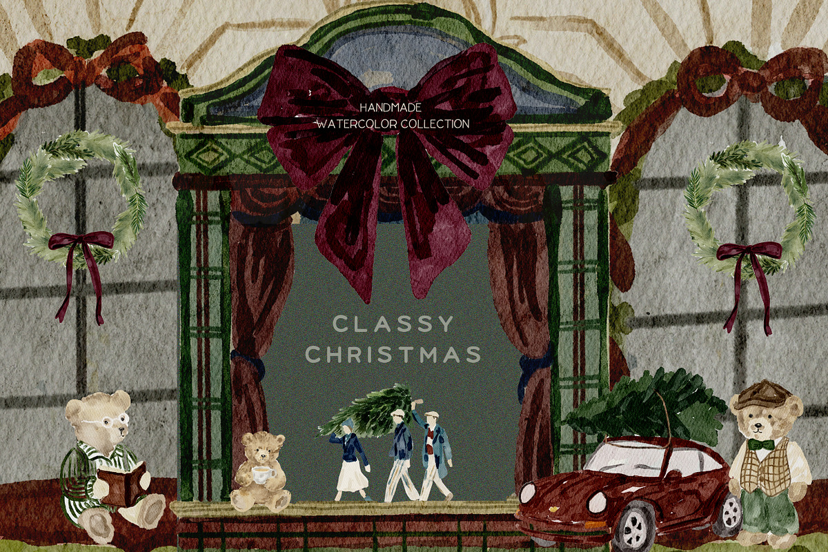 Classic Christmas Watercolor & Cards, an Object Graphic by Laras Wonderland (Photo 10 of 12)