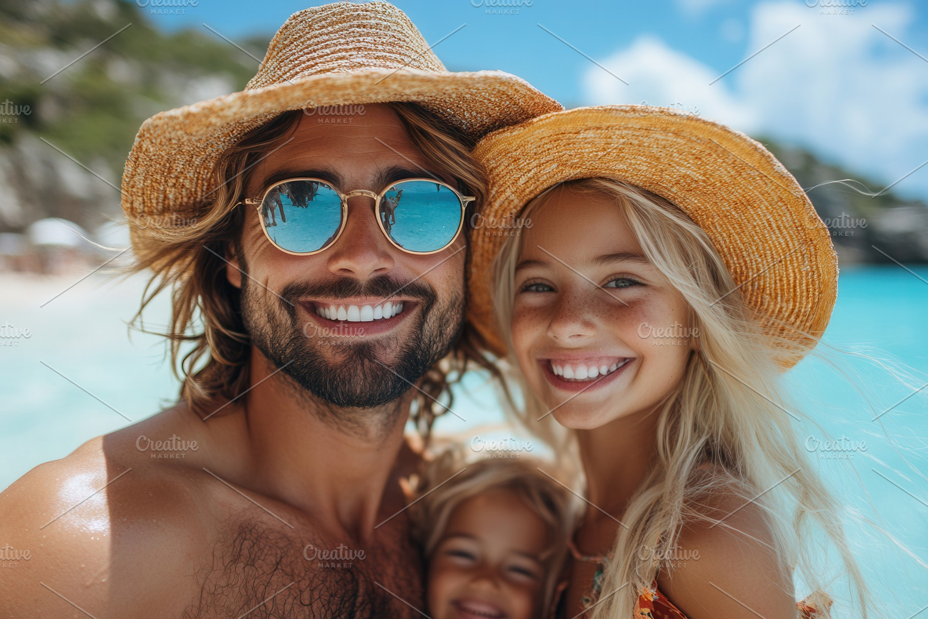 Family enjoys a sunny day at the bea, a Photo by Tanuart