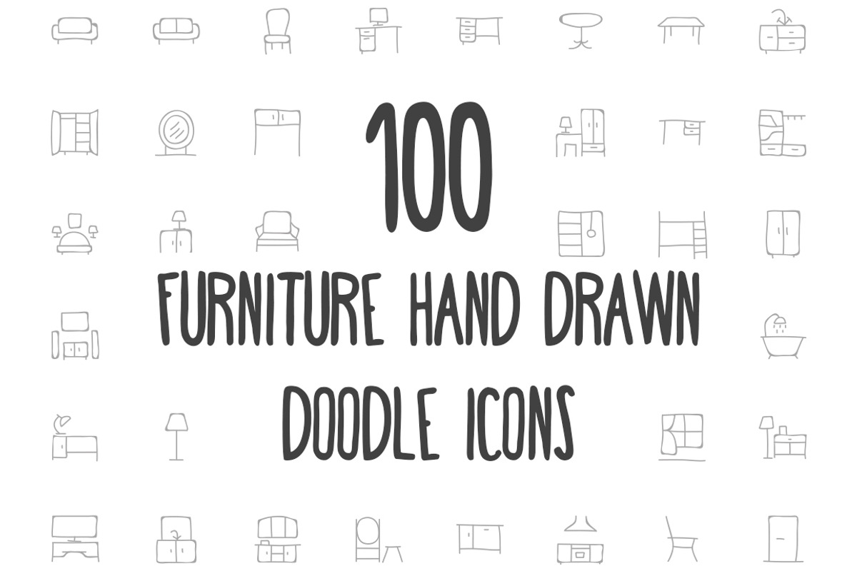 100 Furniture Hand Drawn Doodle Icon, an Outline Icon by Creative Stall (Photo 1 of 3)