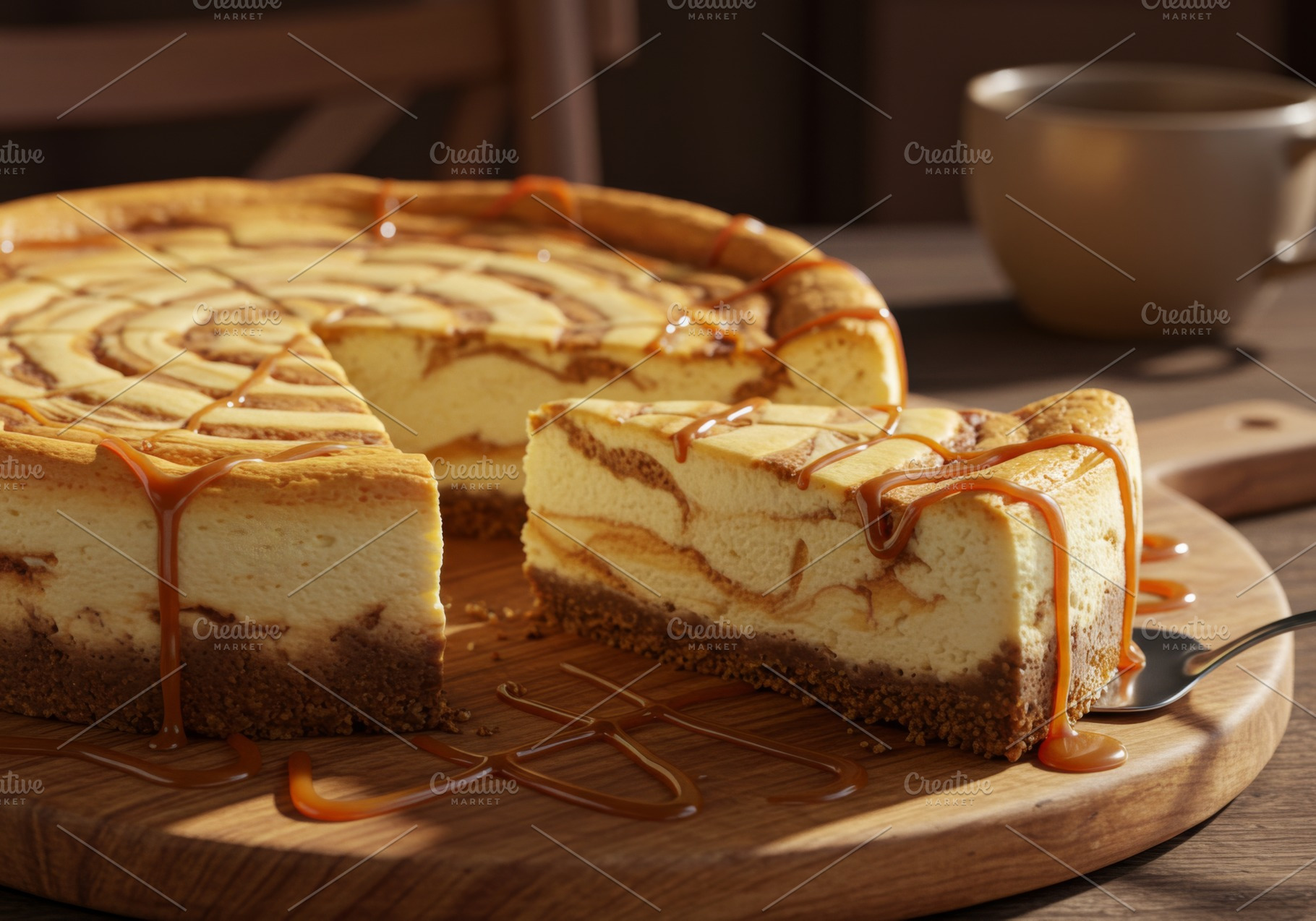 Caramel swirl cheesecake with a slic, a Food & Drink Photo by professorinc
