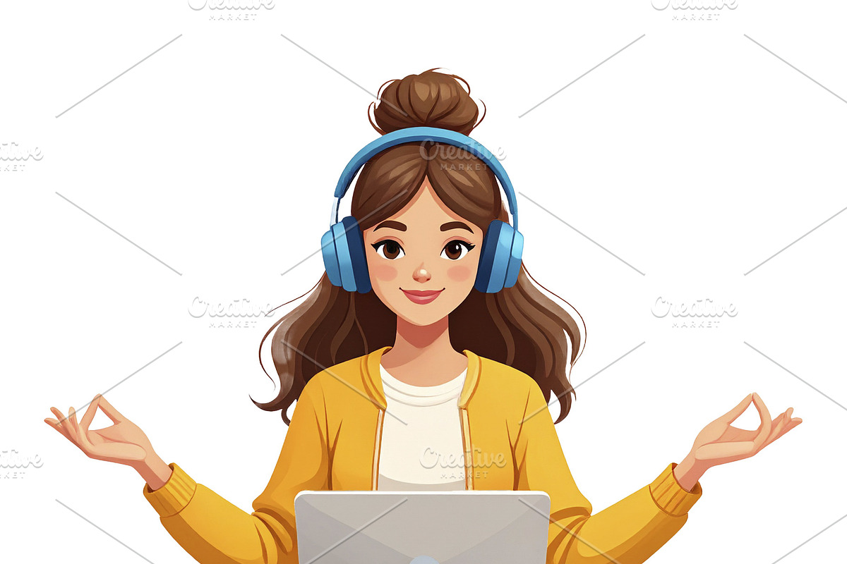 Student on loto position with laptop on legs isolated illustrati, a Person Illustration by DanFLCreativo