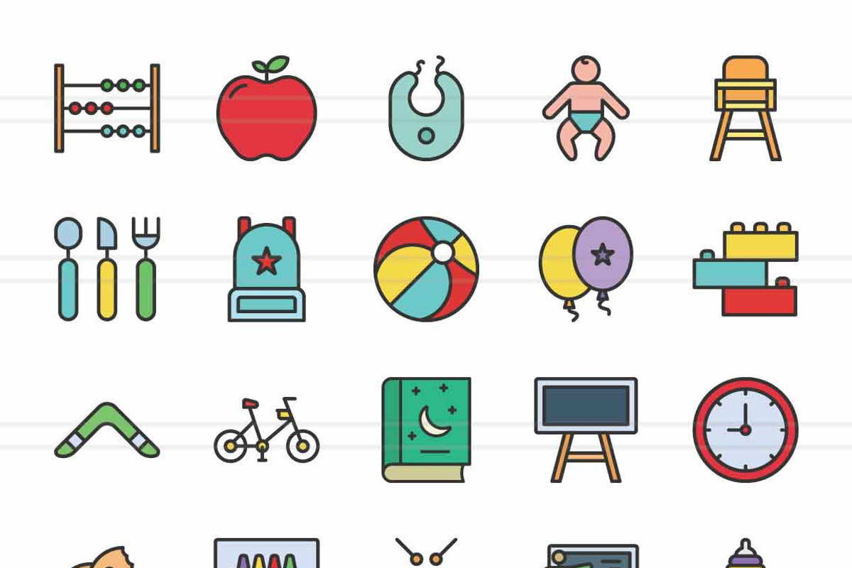 Kindergarten Filled Line Icons, an Icon by IconBunny (Photo 2 of 2)