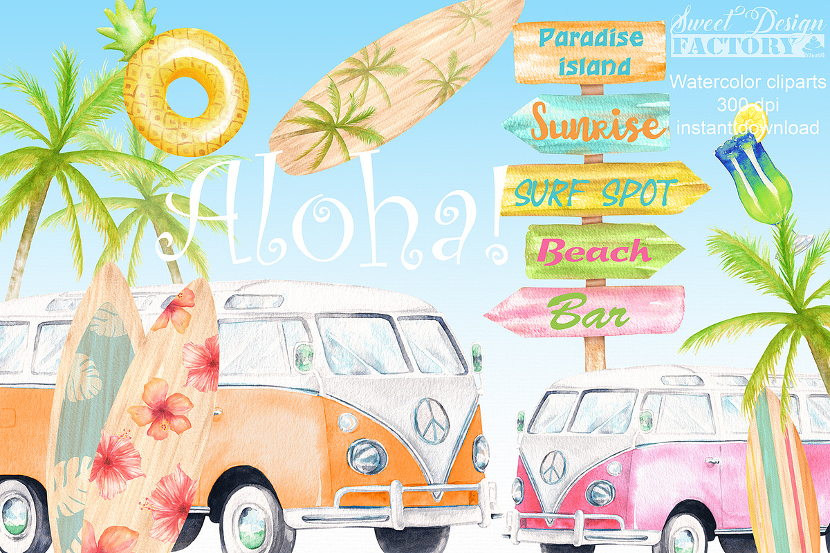 Watercolor surf clipart, an Illustration by Sweet sweet design (Photo 1 of 8)