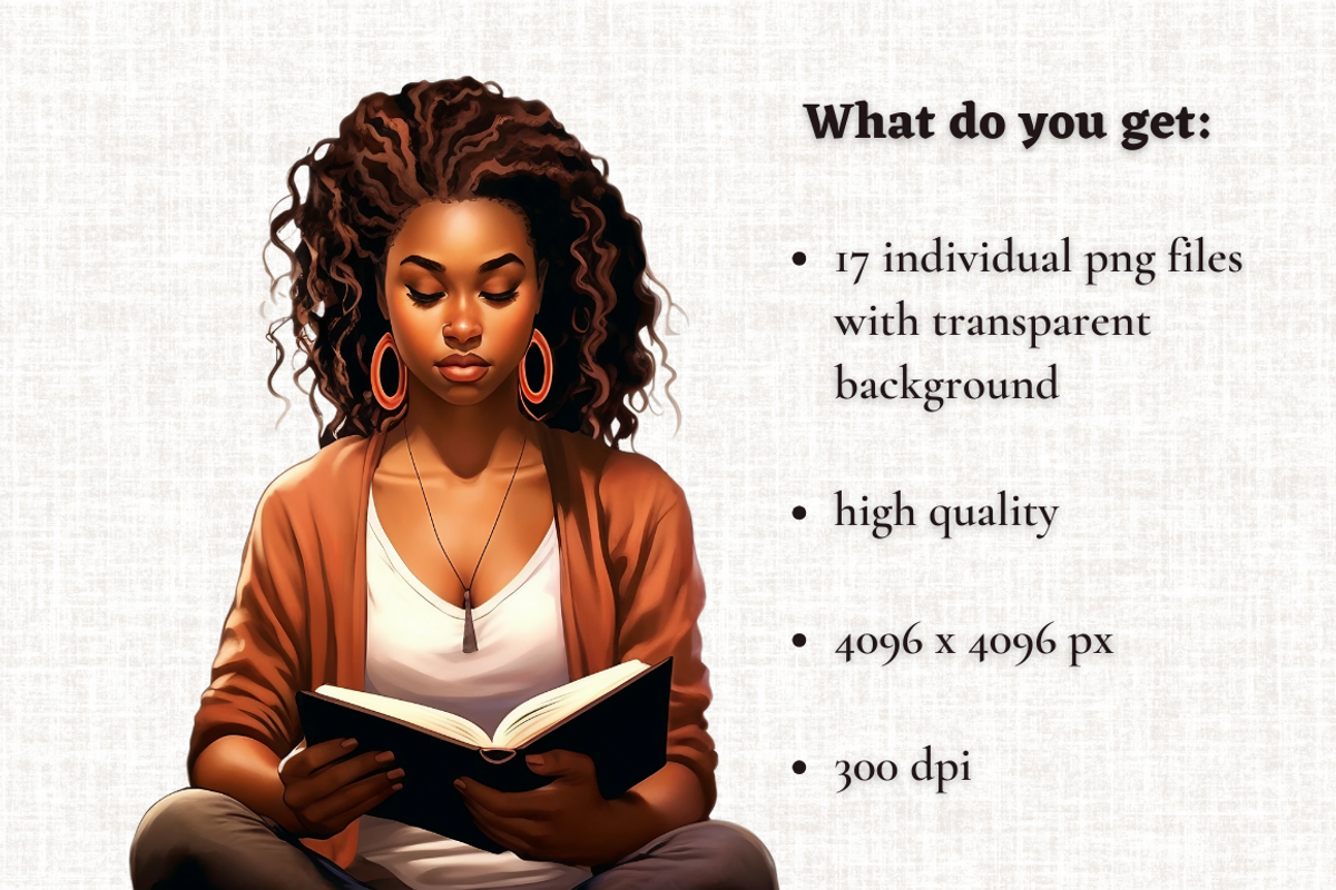 African American Reading Girl, a Person Illustration by Mash Mash Stickers (Photo 2 of 9)